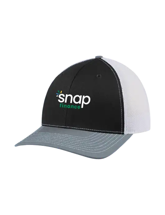 Richardson Adjustable Snapback Original 112 Trucker Cap Black/Light Heather Grey/White Mesh w/Snap Finance Logo