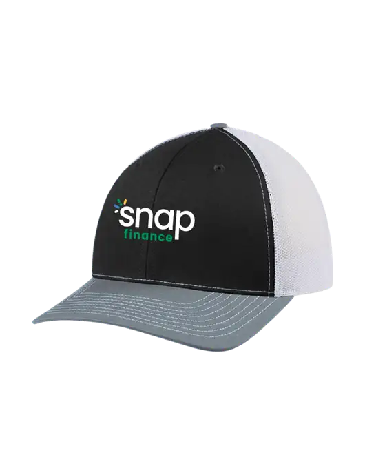Richardson Adjustable Snapback Original 112 Trucker Cap Black/Light Heather Grey/White Mesh w/Snap Finance Logo
