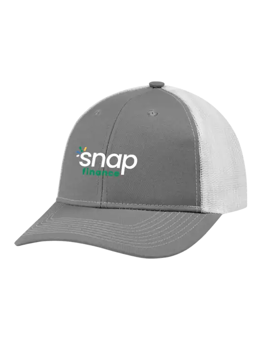 Snapback Ponytail Trucker Cap Light Medium Heather Grey w/White Mesh w/Snap Finance Logo