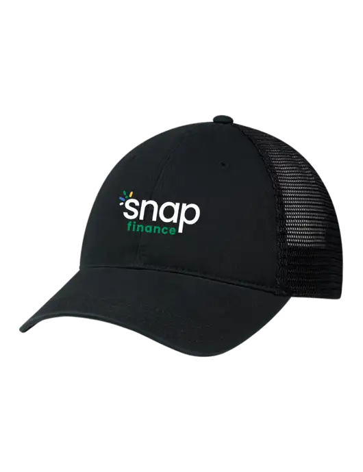 Richardson 111 Garment Washed Trucker Cap Black w/Black Mesh w/Snap Finance Logo