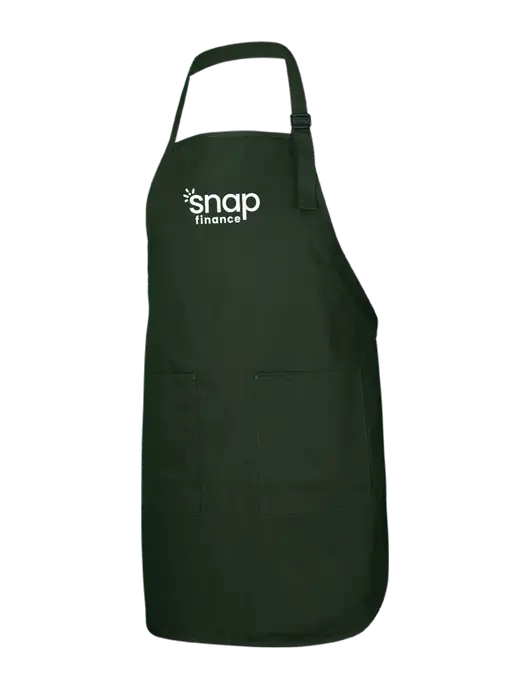 Full-Length Dark Green Apron With Pockets w/Snap Finance Logo