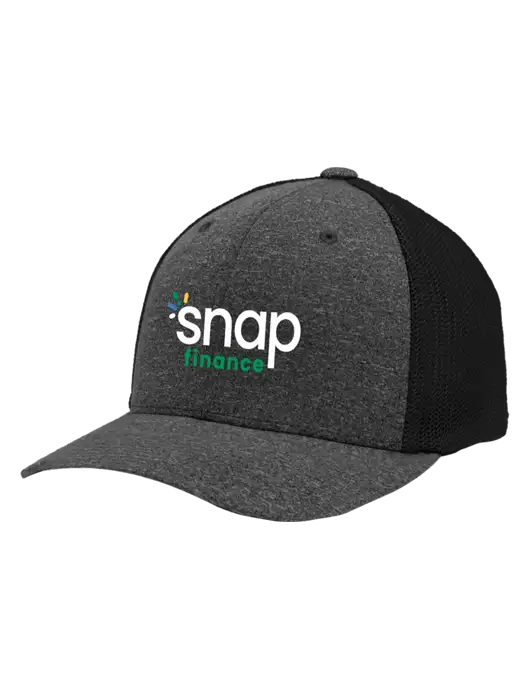 Flexfit Black/Dark Charcoal Heather Melange Mesh Back Trucker Cap w/Snap Finance Logo