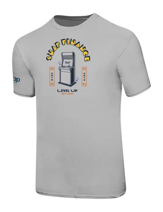 Ring Spun Silver 4.5 oz T-Shirt w/SNAP Finance Level Up Logo, Snap Finance Logo