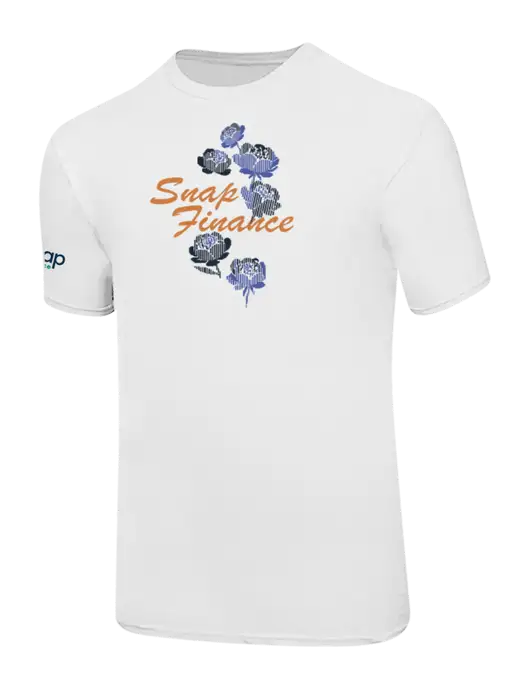Ring Spun White 4.5 oz T-Shirt w/SNAP Finance Flowers Logo, Snap Finance Logo