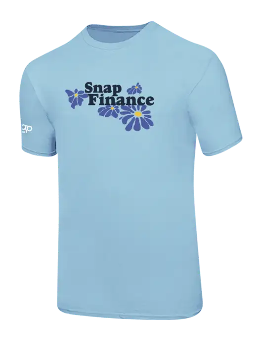 Ring Spun Light Blue 4.5 oz T-Shirt w/SNAP Finance Level Up Logo, Snap Finance Logo