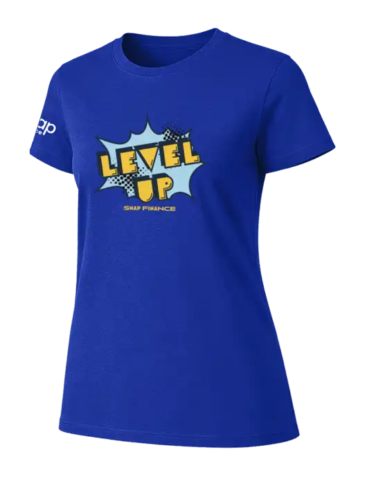Womens Ring Spun Royal 4.5 oz T-Shirt w/SNAP Finance Level Up Logo, Snap Finance Logo