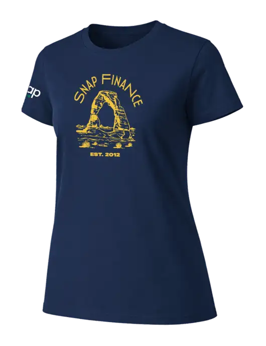 Womens Ring Spun Navy 4.5 oz T-Shirt w/SNAP Finance Curved Logo, Snap Finance Logo